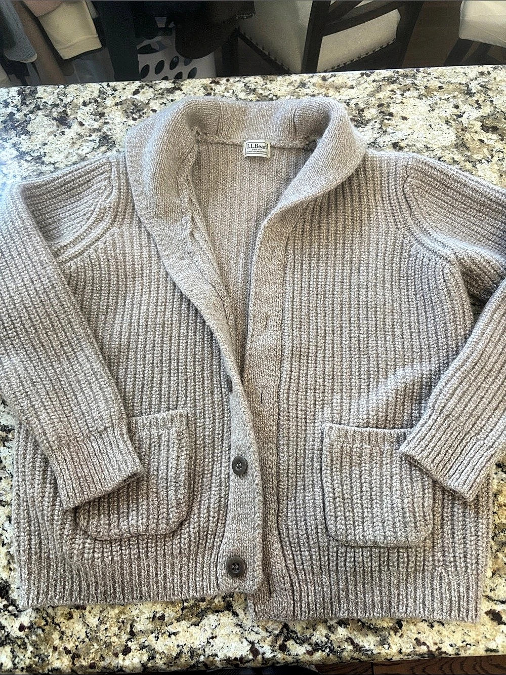 L.L.Bean Lambswool Button Cardigan in Brown